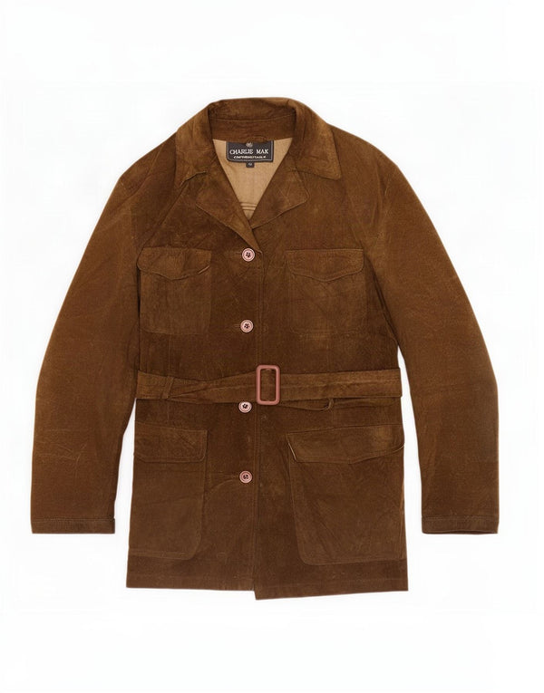 Giacca vintage in pelle scamosciata da donna IT 42 in pelle marrone medio
