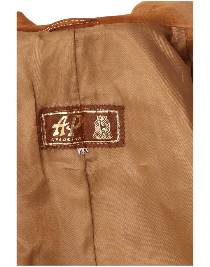Cappotto doppiopetto vintage in pelle scamosciata militare da donna IT 44 Marrone medio