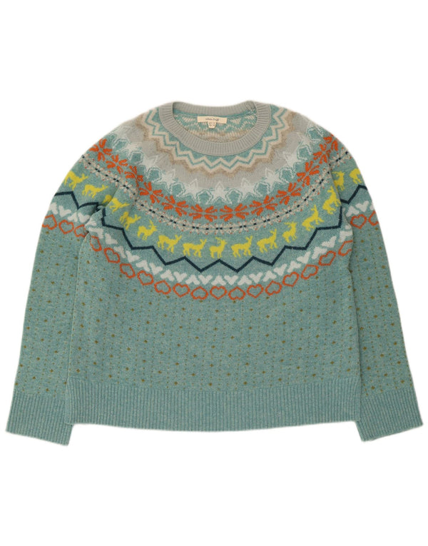 Maglione maglione con scollo a barca da donna di White Stuff UK 14 Lana Fair Isle blu grande