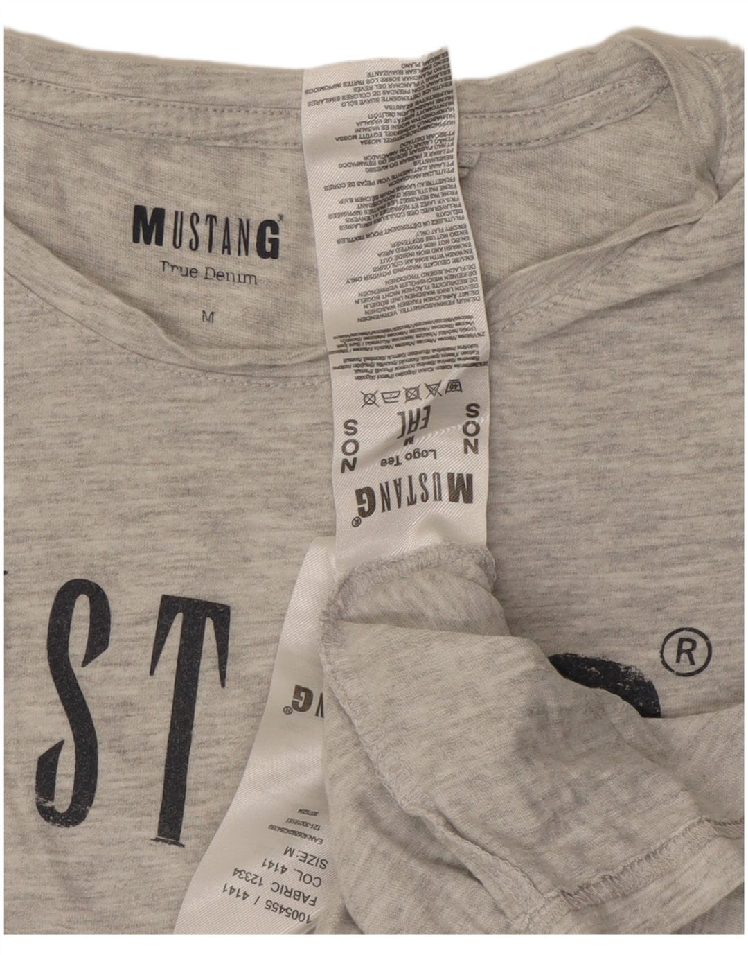 Mustang T-shirt grafica da donna Top UK 14 Cotone screziato grigio medio