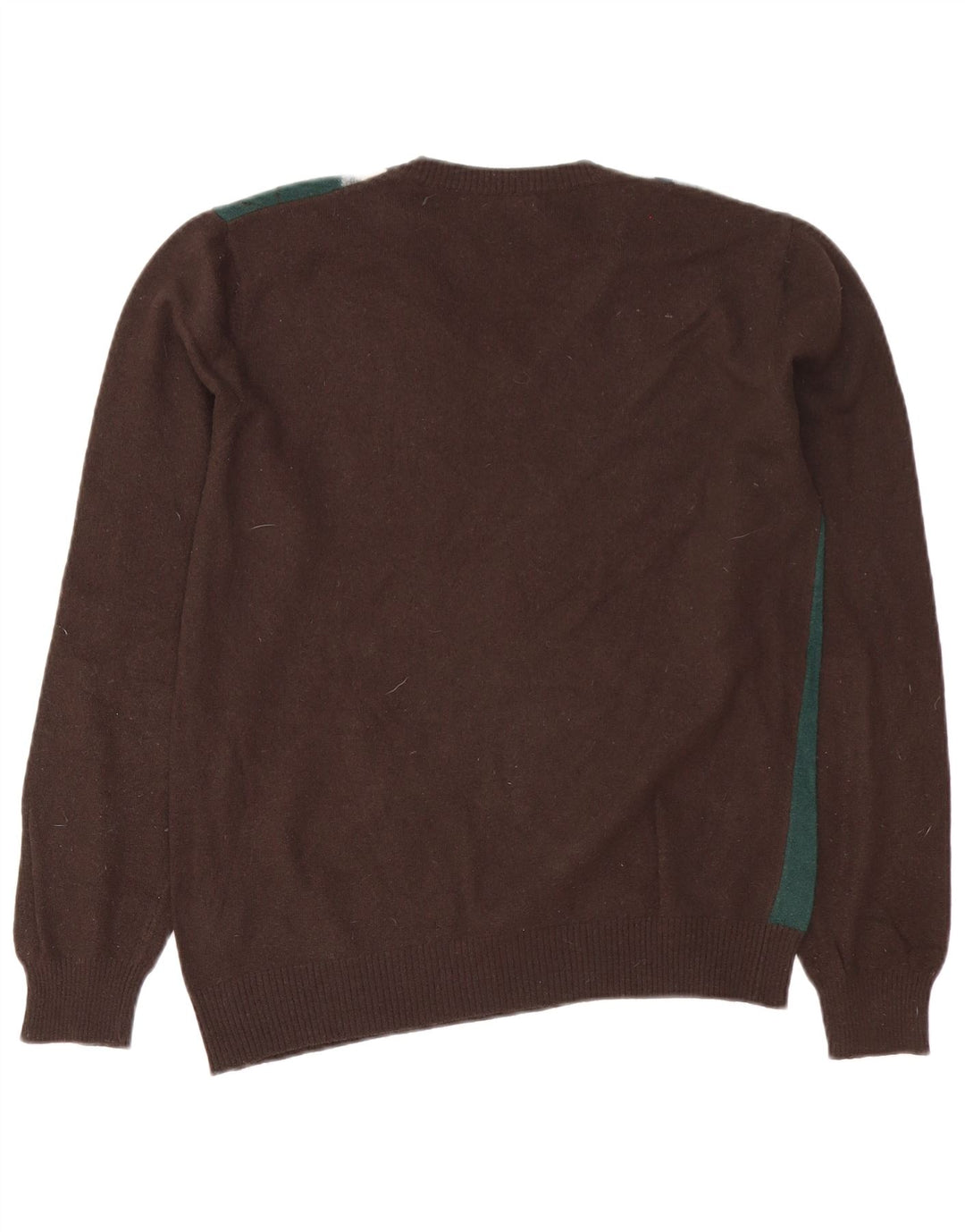 Maglione da uomo con scollo a V Benetton in lana a rombi/diamante marrone medio