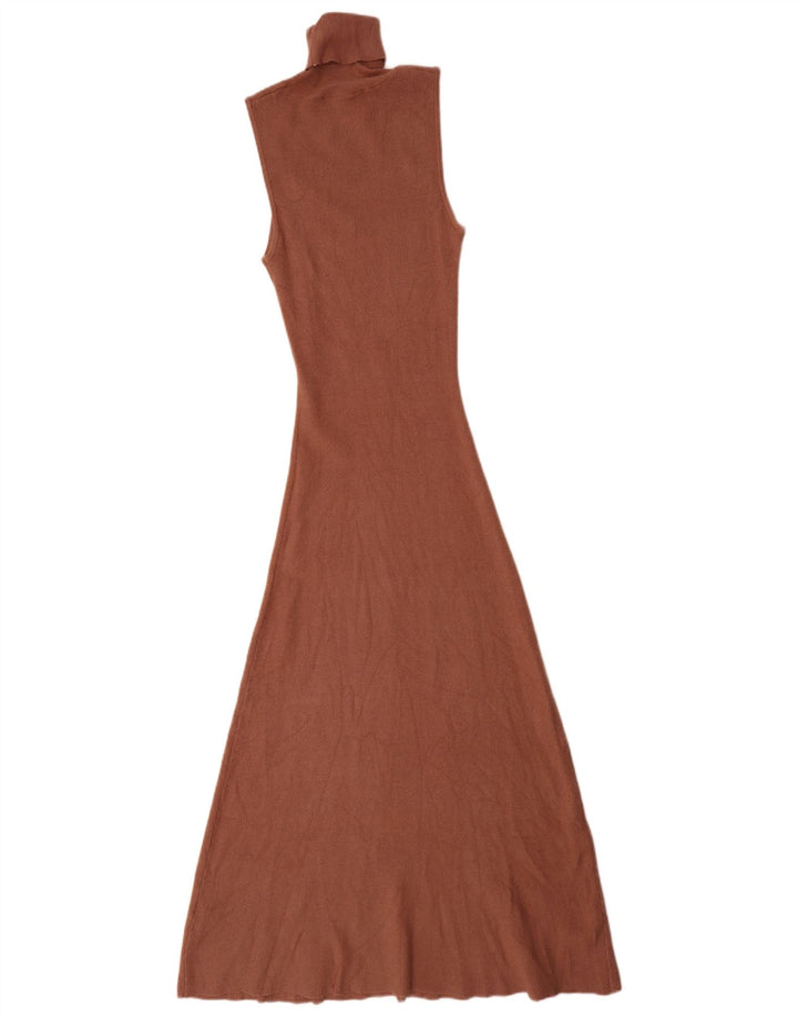 Vestito lungo senza maniche da donna Zara UK 12 Viscosa marrone medio
