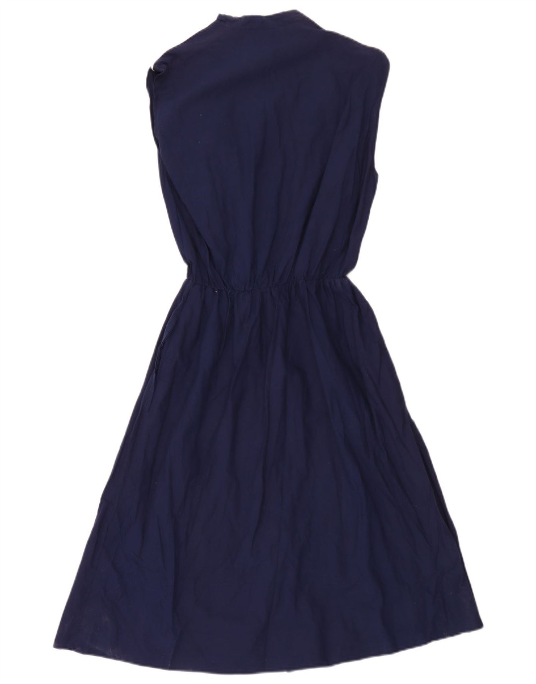 Abito lungo senza maniche vintage da donna UK 12 medio blu navy