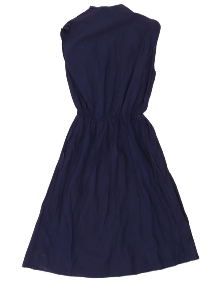 Abito lungo senza maniche vintage da donna UK 12 medio blu navy