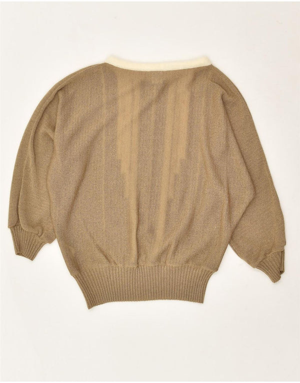 VINTAGE Womens Boat Neck Jumper Sweater EU 38 Medium Khaki Striped