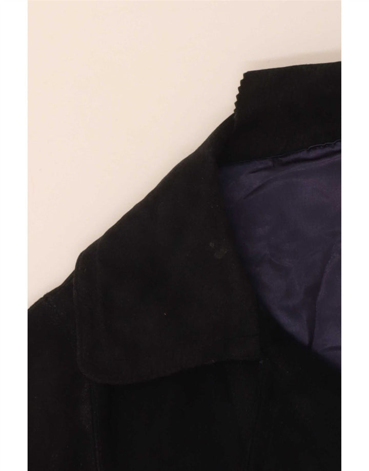 Giacca blazer vintage da donna in pelle scamosciata a 3 bottoni UK 16 grande blu navy