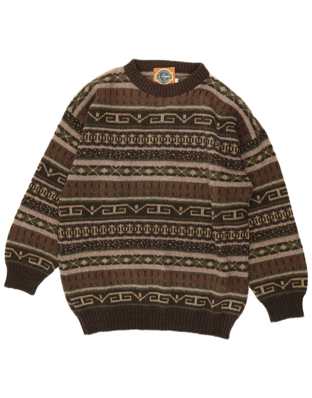 Maglione maglione girocollo da uomo Le Laureat Lana geometrica kaki media