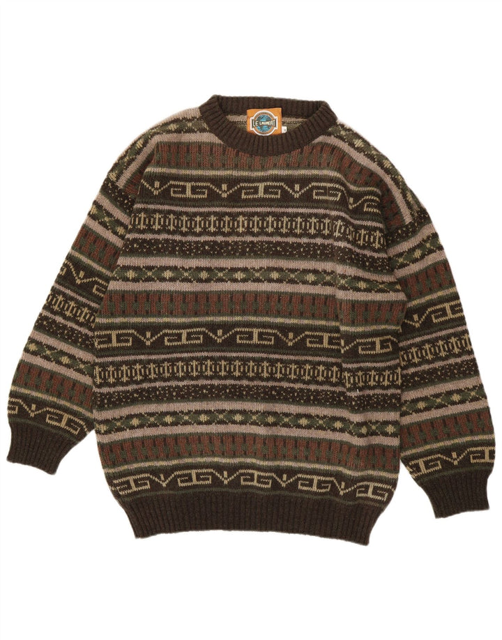 Maglione maglione girocollo da uomo Le Laureat Lana geometrica kaki media