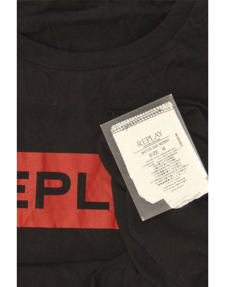 T-shirt grafica da uomo Replay Top in cotone nero medio