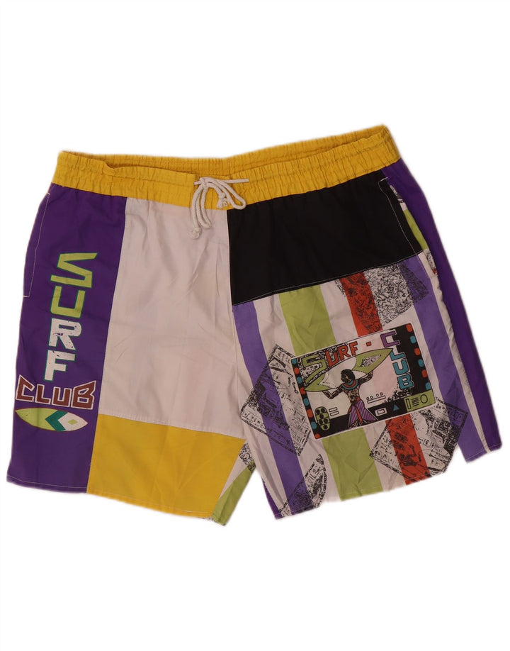 Pantaloncini da bagno grafici vintage da uomo XL in poliestere color block multicolore