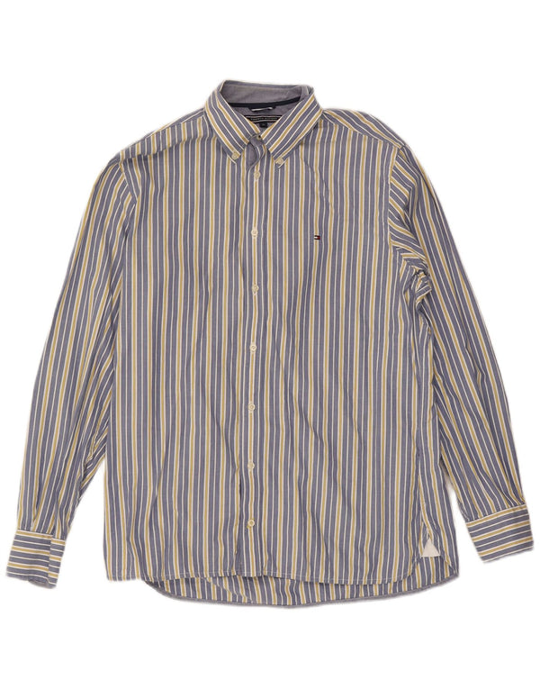 Tommy Hilfiger Mens Custom Fit Shirt Medium Blue Striped Cotton