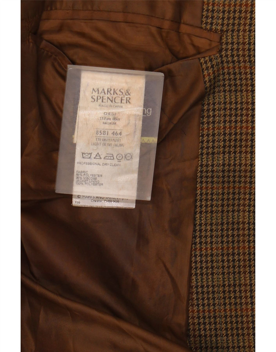 MARKS & SPENCER Giacca blazer da uomo a 2 bottoni UK 46 XL Pied de poule marrone