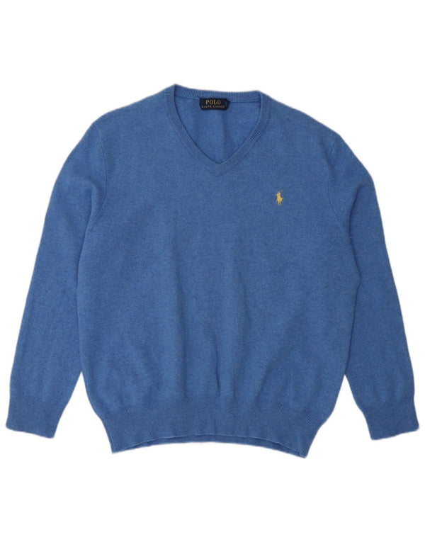 Polo Ralph Lauren Maglione da donna con scollo a V UK 18 XL Lana merino blu