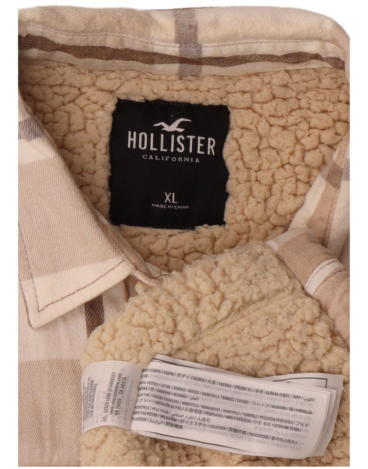 HOLLISTER Camicia da uomo in flanella da boscaiolo XL in cotone a quadri beige