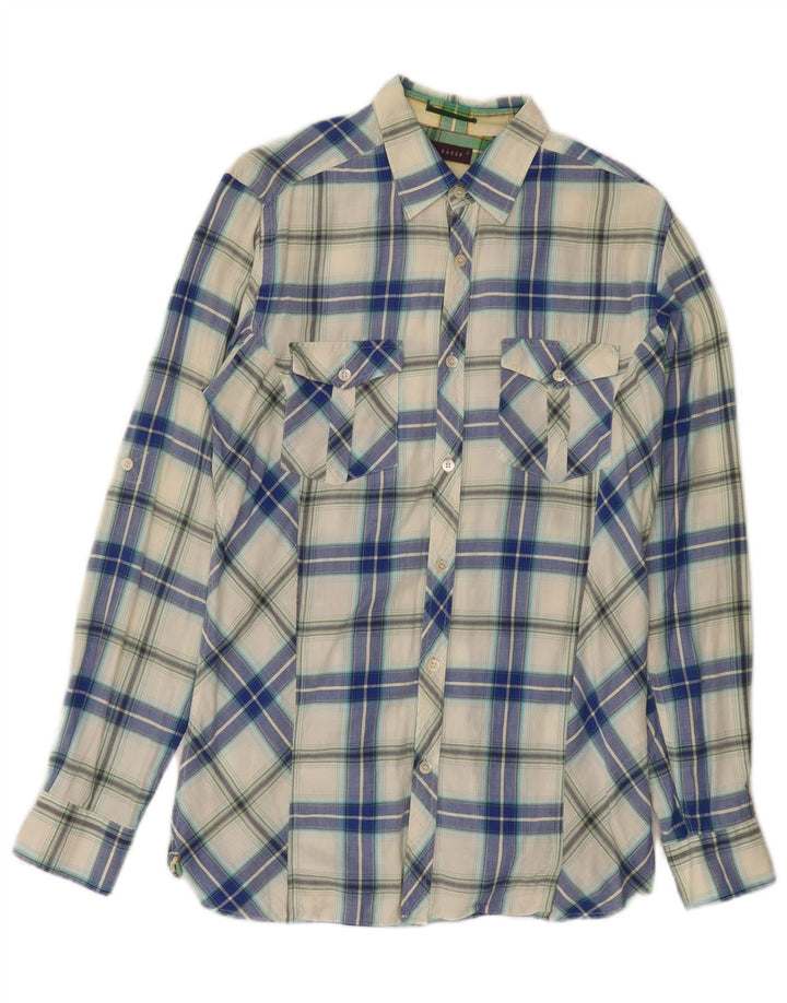 Ted Baker Camicia in flanella da uomo taglia 2 piccolo cotone scozzese blu