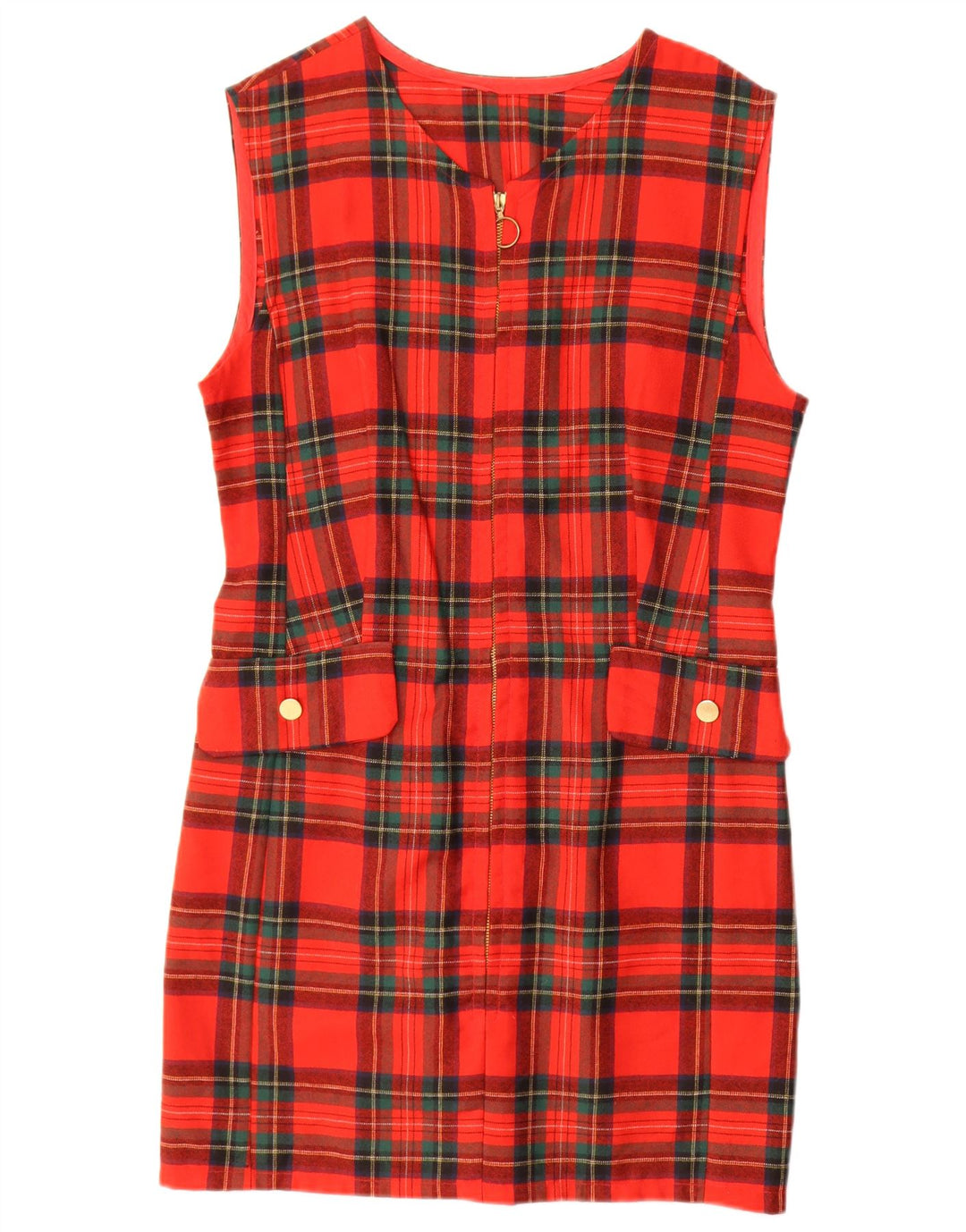 Abito tubino senza maniche vintage da donna UK 14 quadri rossi medi