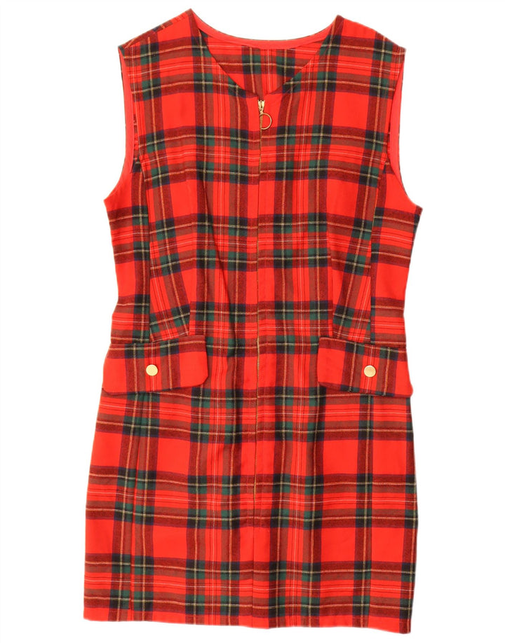 Abito tubino senza maniche vintage da donna UK 14 quadri rossi medi
