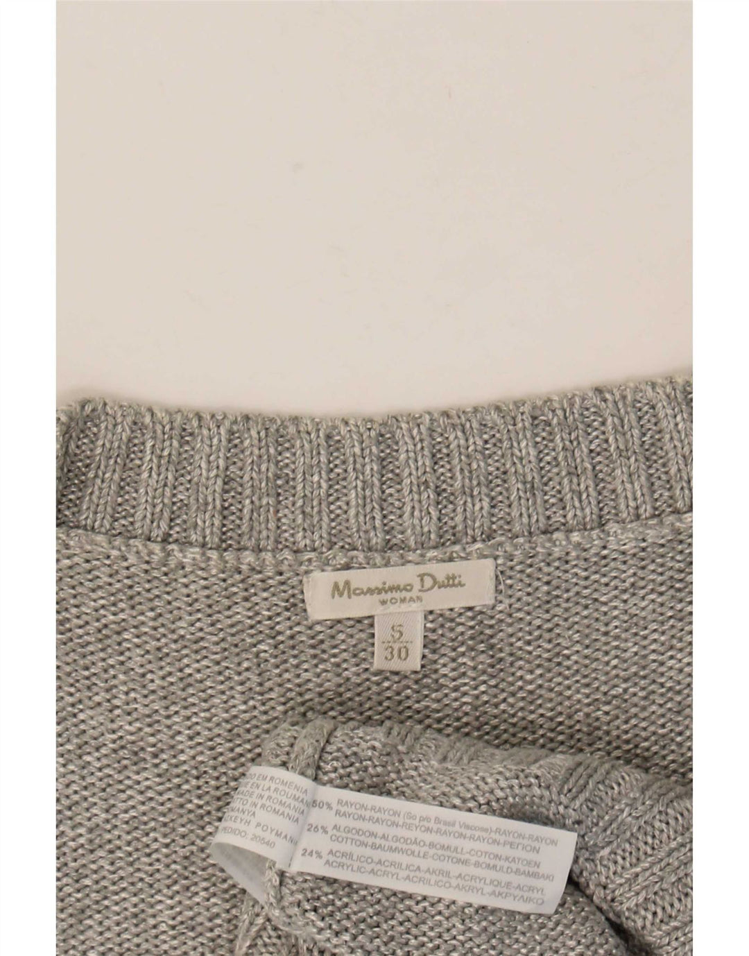 Massimo Dutti Maglione da donna a maniche corte con scollo a V UK 10 piccolo grigio