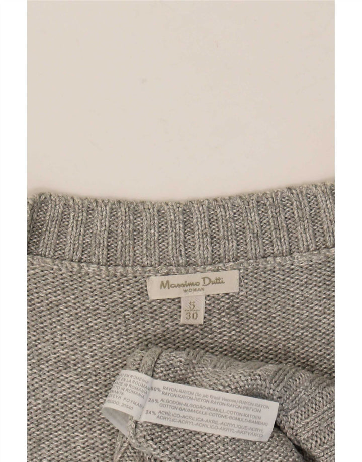 Massimo Dutti Maglione da donna a maniche corte con scollo a V UK 10 piccolo grigio
