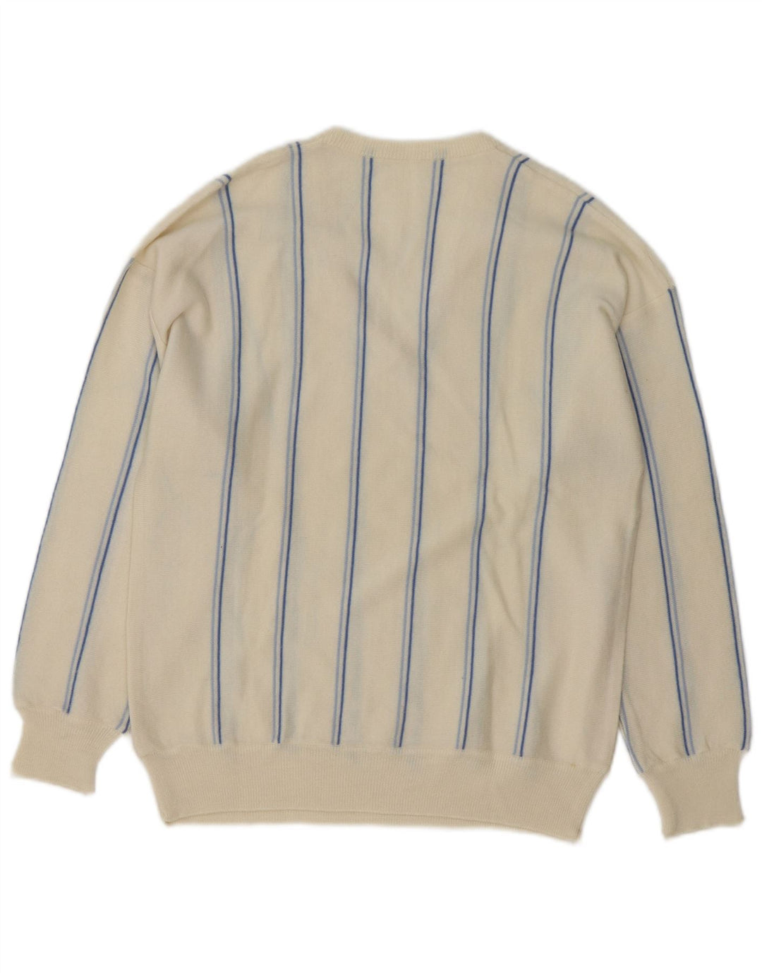 VINTAGE Maglione da uomo con scollo a V a righe medie bianco sporco
