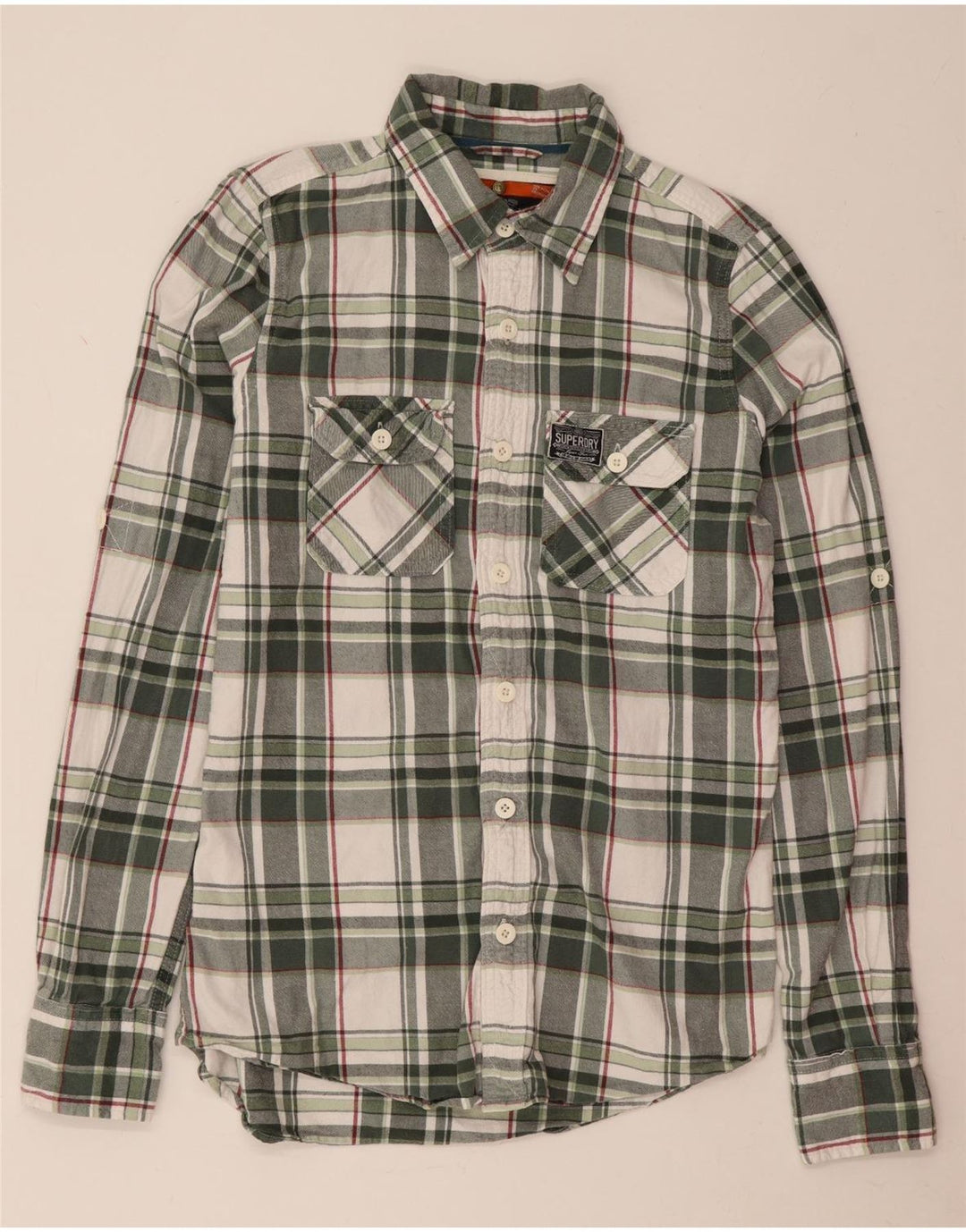 Camicia da uomo in flanella di cotone scozzese verde medio Superdry