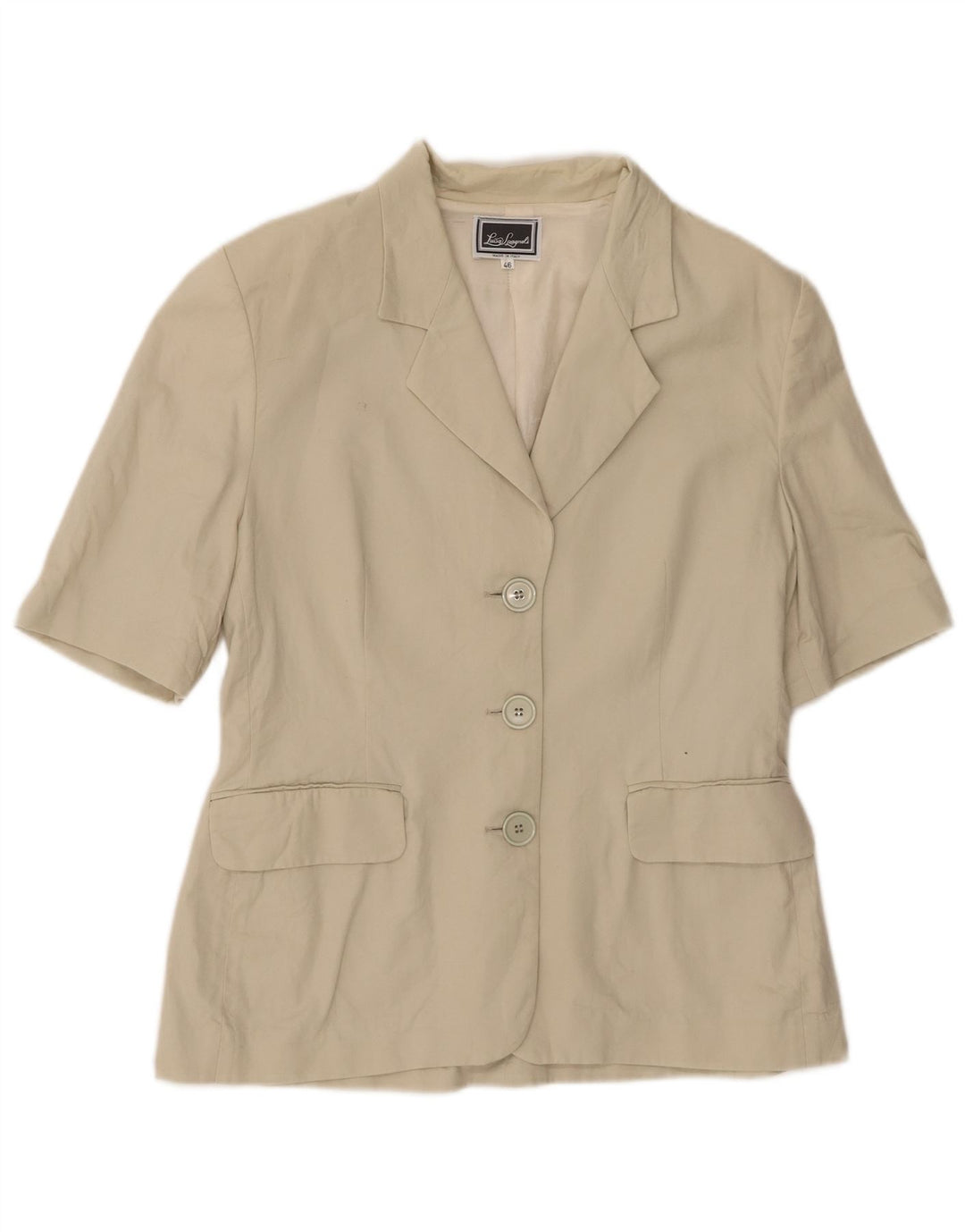 Luisa Spagnoli Giacca Blazer da Donna a Maniche Corte a 3 Bottoni IT 46 Large Beige