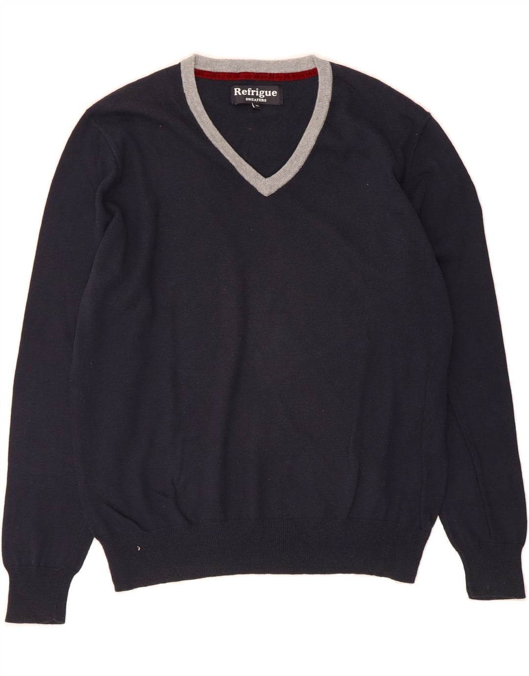 REFRIGUE Mens V-Neck Jumper Sweater XL Navy Blue Cotton Vintage Refrigue and Second-Hand Refrigue from Messina Hembry 