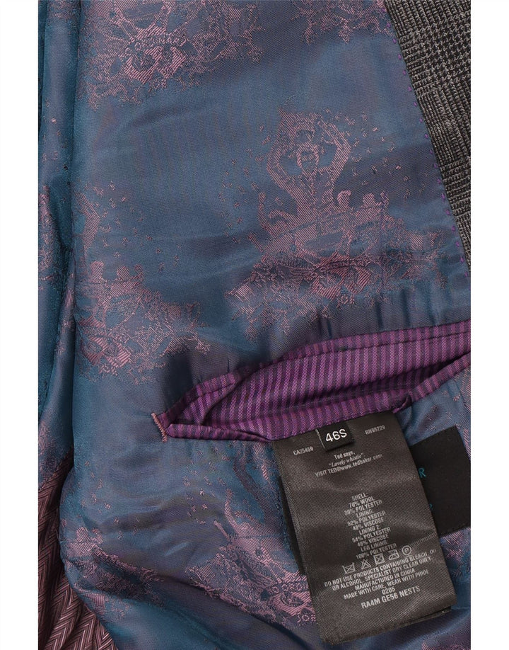 Giacca blazer da uomo a 2 bottoni Ted Baker UK 46 3XL lana a quadri grigia