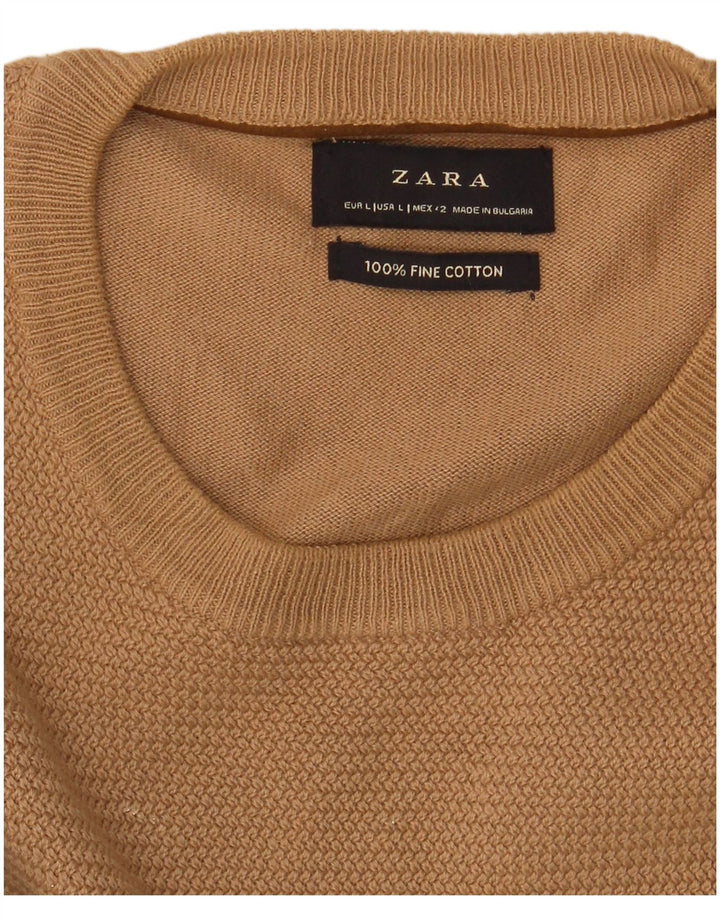 Maglione maglione girocollo da uomo Zara grande in cotone beige