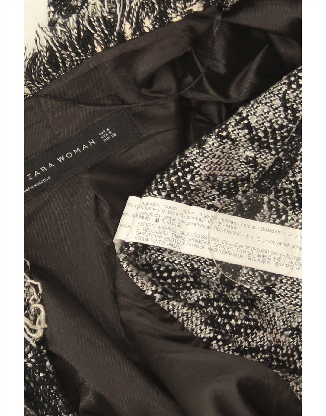 Soprabito aperto da donna Zara UK 10 piccolo cotone pied de poule nero