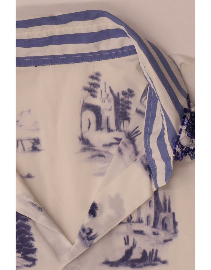 Top camicetta vintage da donna con motivo astratto UK 16 grande bianco