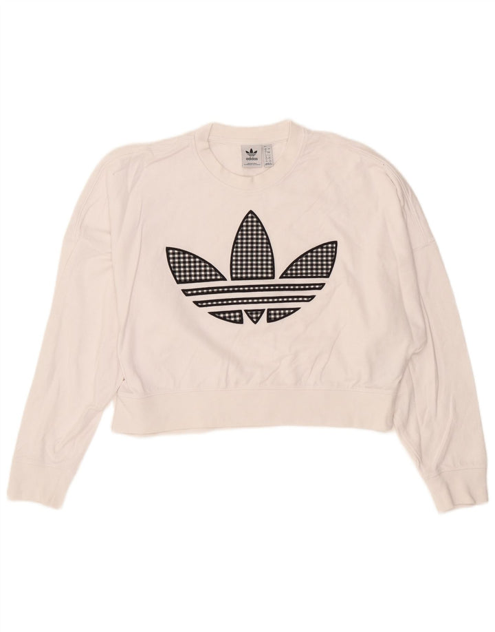 Felpa con grafica corta oversize da donna ADIDAS, maglione UK 8 piccolo bianco