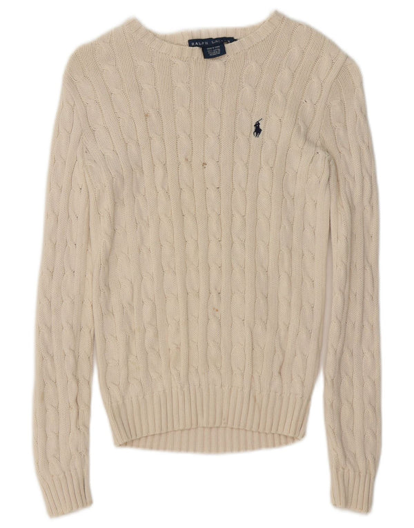Maglione maglione con scollo a barca da donna Ralph Lauren UK 6 XS cotone bianco
