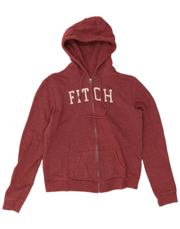 Maglione con cappuccio e zip grafica da donna Abercrombie & Fitch UK 14 Bordeaux medio