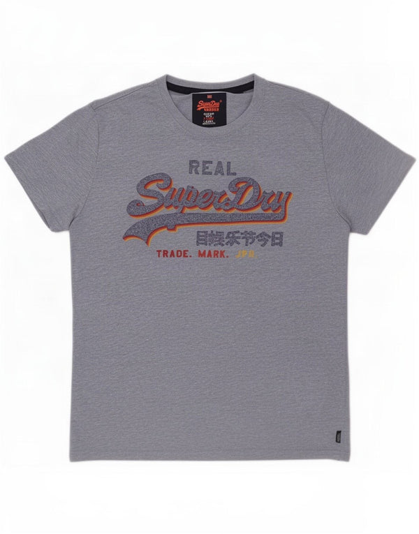 Superdry Mens Graphic T-Shirt Top 2XL Blue Flecked Cotton