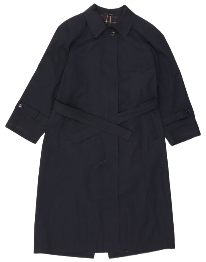 Cappotto da donna vintage UK 16 grande poliestere blu navy