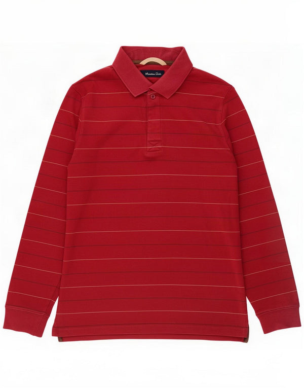 Massimo Dutti Polo da uomo a maniche lunghe in cotone a righe rosse medie