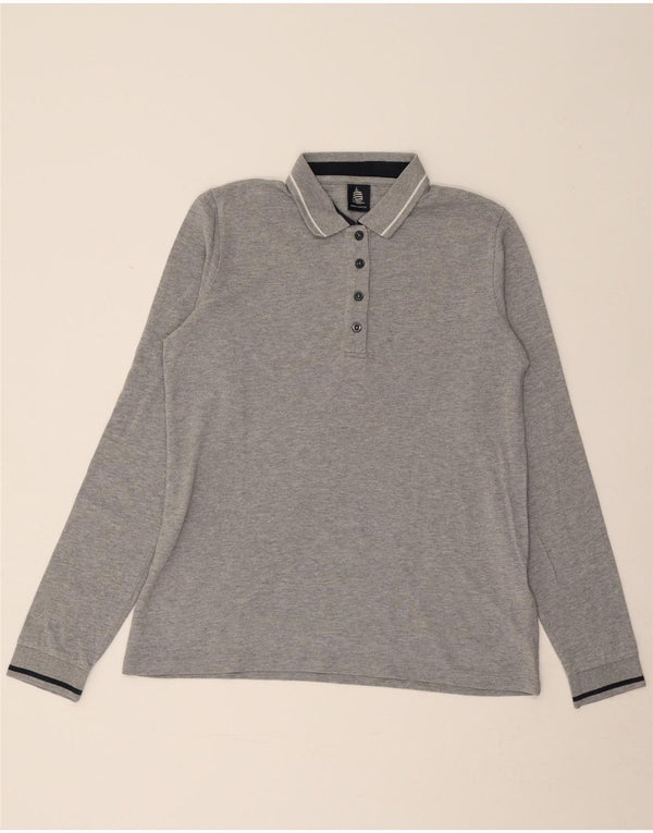 MARINA YACHTING Polo a maniche lunghe da donna UK 14 Grigio medio chiazzato