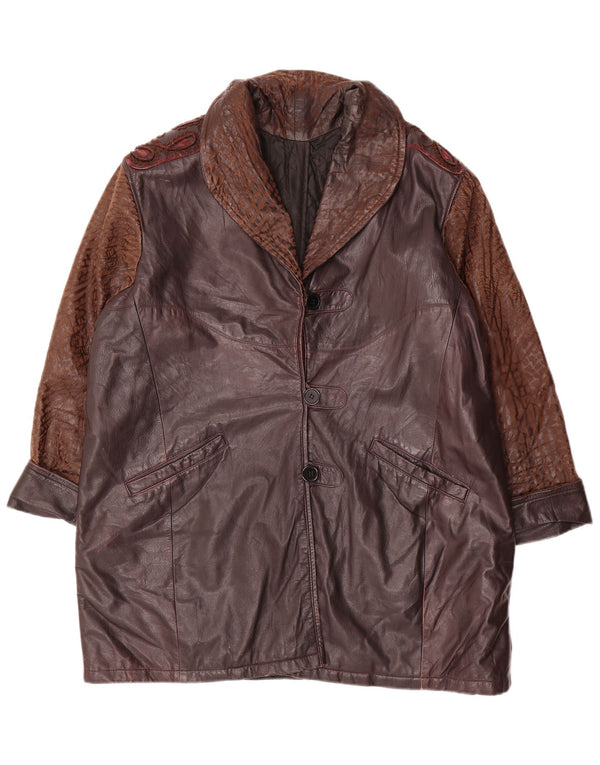 Cappotto in pelle vintage da donna vestibilità ampia UK 18 XL Borgogna Paisley