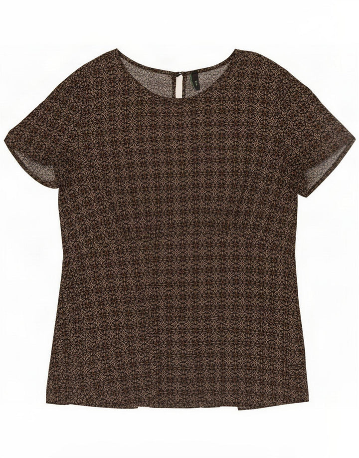 Benetton Camicetta da donna con motivo astratto UK 14 Large Marrone geometrico