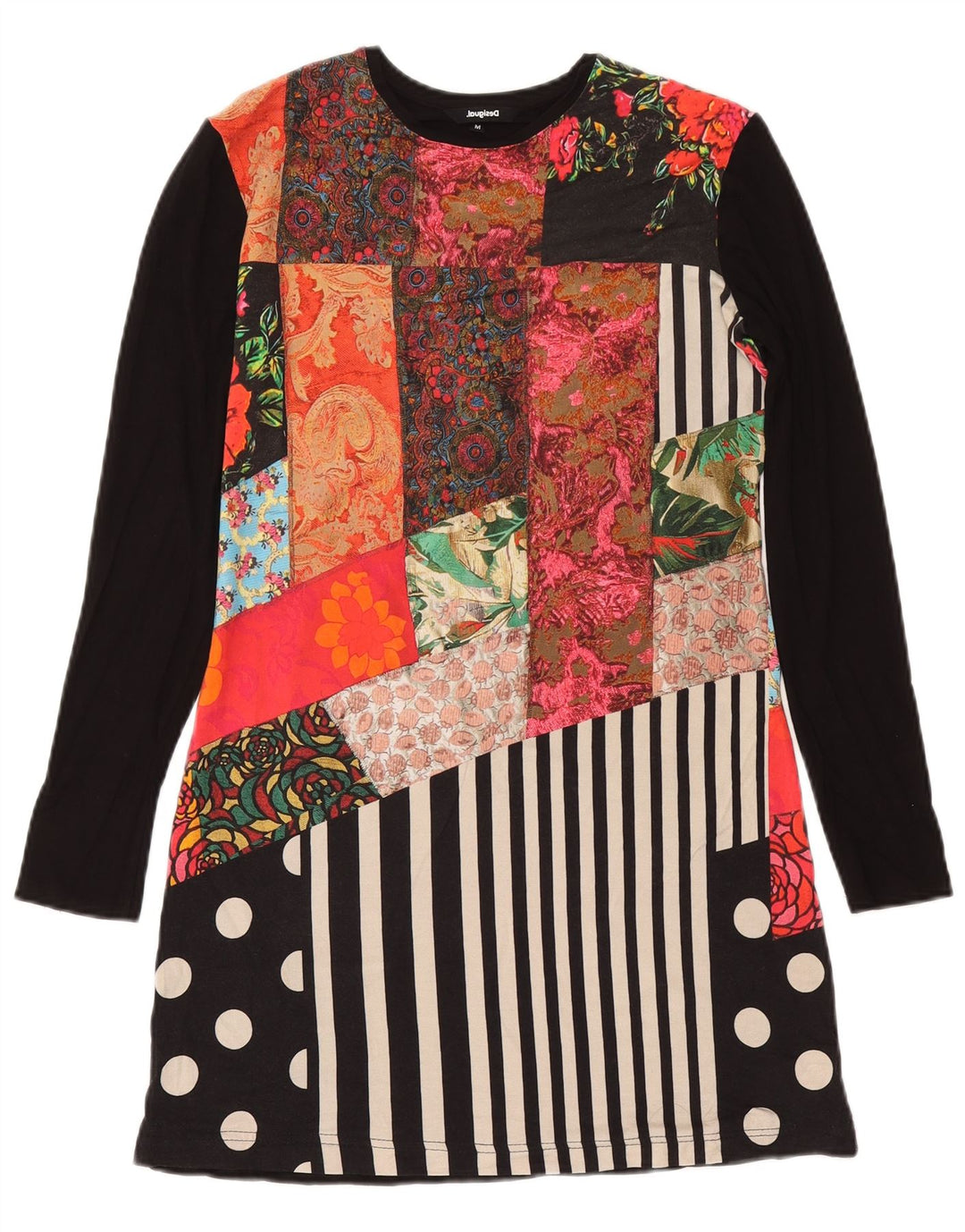 Desigual Abito T-shirt a maniche lunghe da donna UK 14 Patchwork medio nero