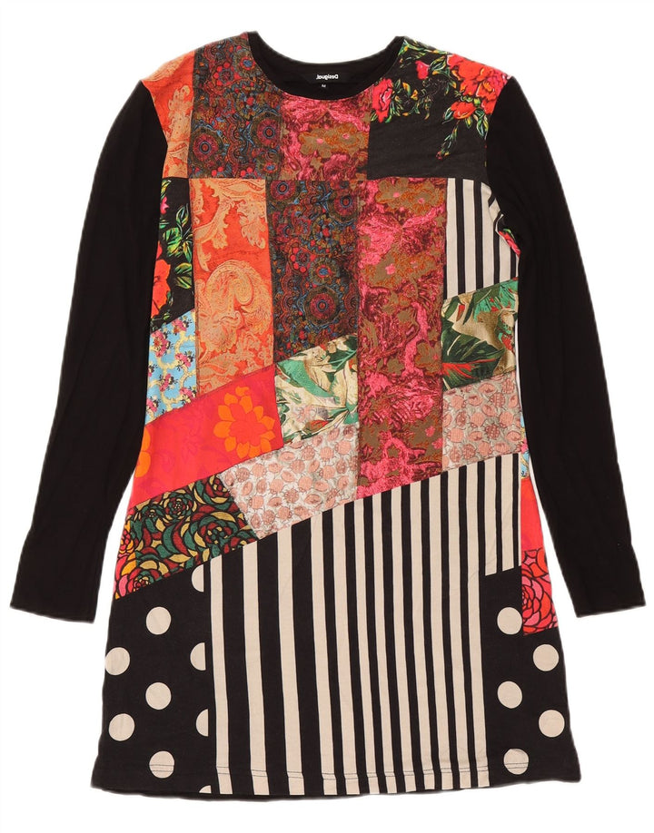 Desigual Abito T-shirt a maniche lunghe da donna UK 14 Patchwork medio nero