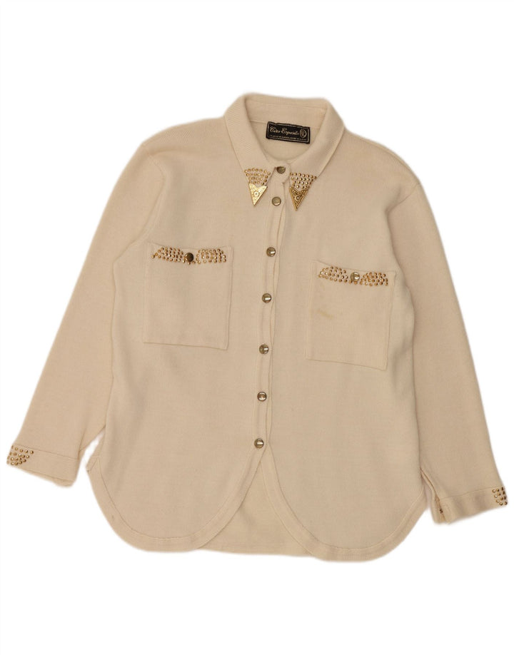 CIRO ESPOSITO Camicetta da donna in maglia lavorata a maglia UK 14 Large in lana bianco sporco