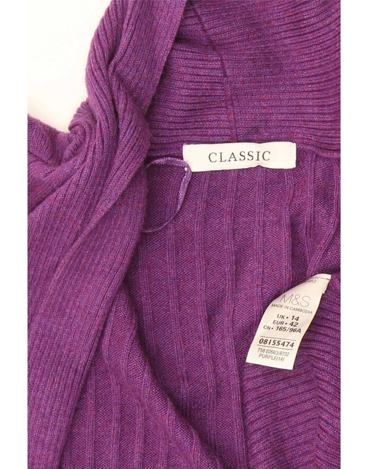 Maglione cardigan aperto da donna Marks & Spencer UK 14 Viscosa viola medio