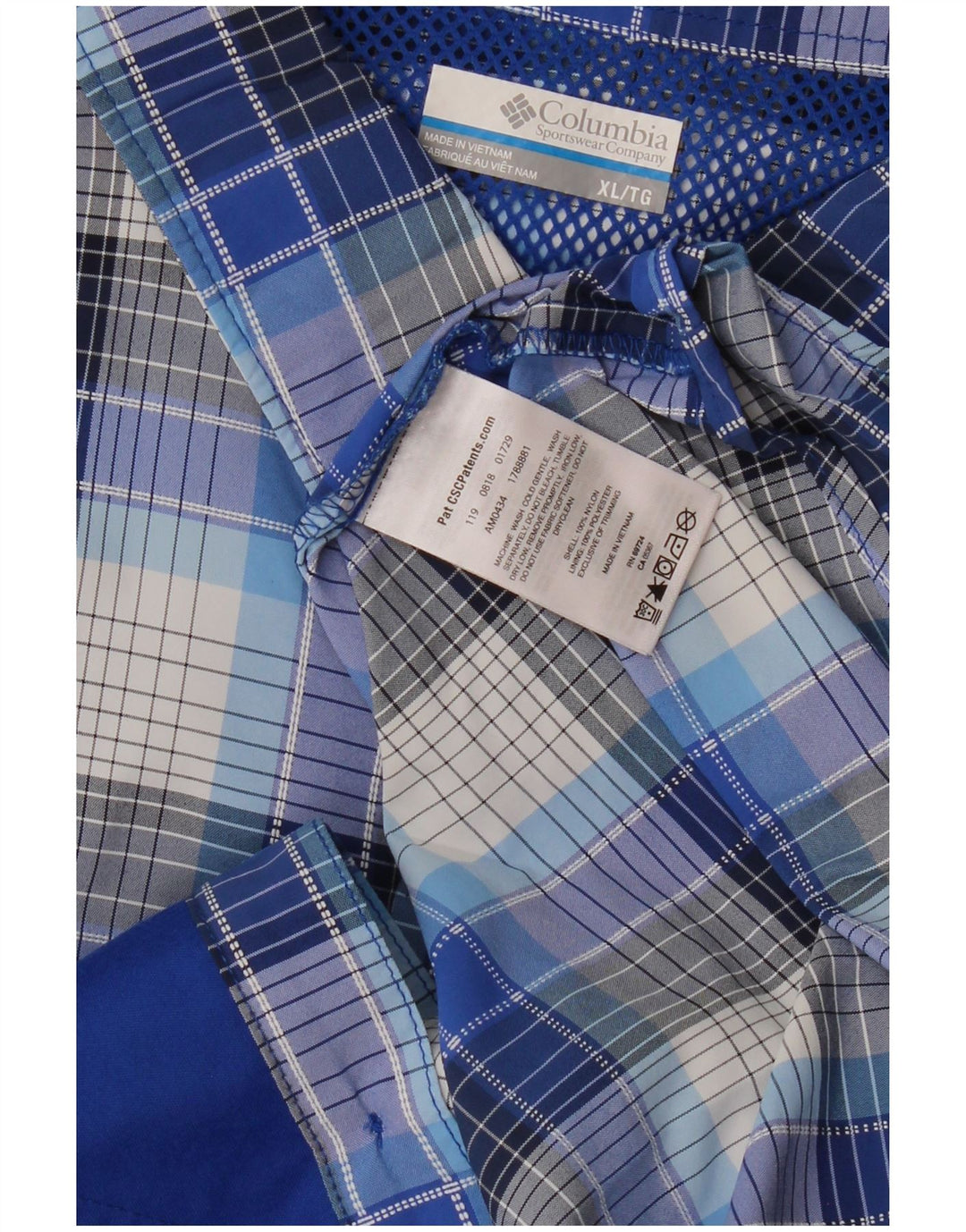 COLUMBIA Mens Short Sleeve Shirt XL Blue Check Nylon
