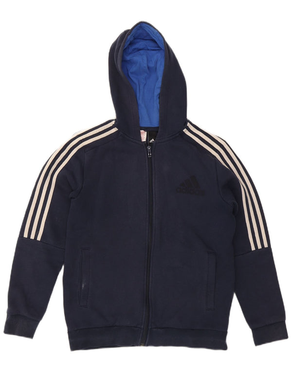 Felpa con cappuccio e zip Adidas da ragazzo vestibilità regolare 13-14 anni in cotone blu navy