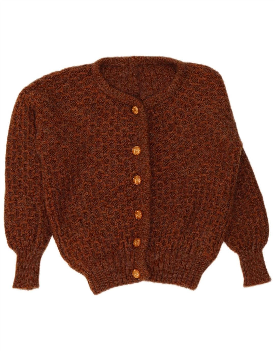Maglione cardigan da donna vintage UK 16 grande marrone