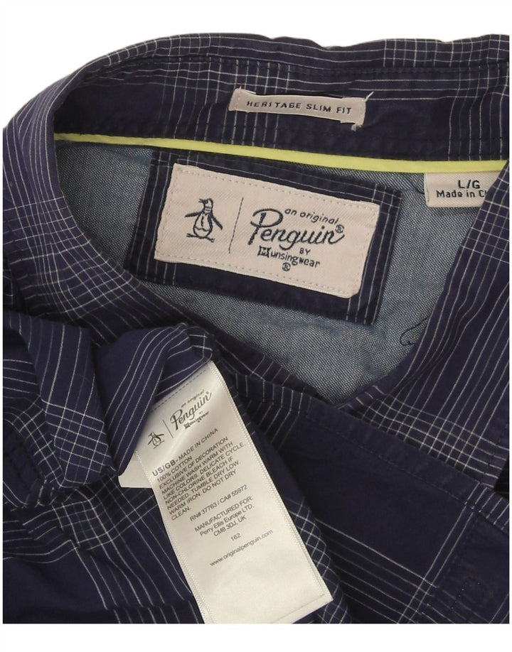 Penguin - Camicia slim fit Heritage da uomo, grande, in cotone a quadri blu navy