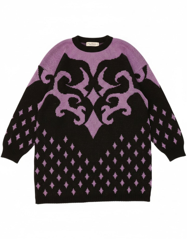 Abito maglione vintage da donna con motivo astratto UK 14 Viola medio