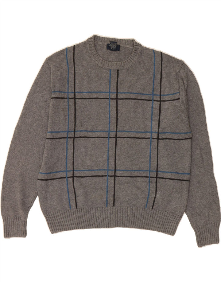 DOCKERS Mens Crew Neck Jumper Sweater Medium Grey Check Cotton Vintage Dockers and Second-Hand Dockers from Messina Hembry 